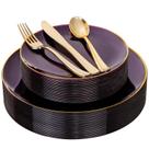 Pratos de plástico YOUBET Purple com borda dourada 125 unidades para casamento Pratos de plástico YOUBET Purple com borda dourada 125 unidades para casamento