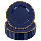 Pratos de sobremesa de plástico Hioasis Blue com borda dourada 7,5 polegadas 60 unidades Pratos de sobremesa de plástico Hioasis Blue com borda dourada 7,5 polegadas 60 unidades