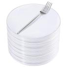 Pratos de sobremesa de plástico Rubtlamp Silver 7,5 polegadas 100 unidades com garfos