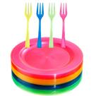 Pratos de sobremesa de plástico supernal 6 coloridos, 100 unidades com garfos