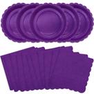 Pratos descartáveis de papel roxo VEIZEDD de 23 cm e conjunto de guardanapos 50 unidades