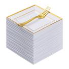 Pratos descartáveis Goodluck Gold Square com garfos 120 unidades