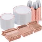 Pratos descartáveis Goodluck Rose Gold 600 unidades para 100 convidados