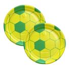 Pratos Descartáveis Plásticos Festa Futebol Amarelo e verde 15cm Biodegradável 10 Unidades Plastik