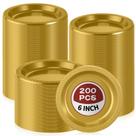 Pratos descartáveis Zopeal 200 peças de plástico dourado de 15 cm redondos Pratos descartáveis Zopeal 200 peças de plástico dourado de 15 cm redondos
