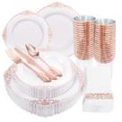 Pratos e talheres de plástico Morejoy Rose Gold 175 unidades