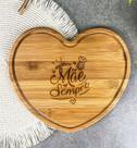 Presente de Dia das Mães - A Melhor Mãe Sempre - Tábua de Coração em Bambu 27x24 cm