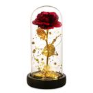 Presente de Natal com flores artificiais que iluminam rosa em uma cúpula de vidro