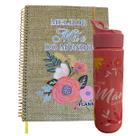 Presente Dia Das Mães Kit Com Planner Marrom e Garrafa de 700 ml Agenda de Anotações 80 Folhas