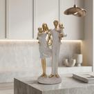 Presente Escultura Família 2 Filhos Efeito Granito e Dourado Estátua Decorativa AVB DECOR