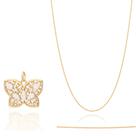 Presente Feminino Cordão + Pingente Borboleta Com Zircônias Rommanel Banhado Ouro 18k
