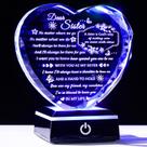 Presentes de aniversário da irmã YWHL, de irmã, irmão para minhas irmãs, lembrança de coração de cristal com base de luz colorida, presentes de irmã para mulheres no Natal, Dia das Mães