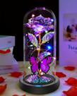 Presentes de aniversário para mulheres, presentes de flores para mulheres, mãe dela, flor de rosa Galaxy Crystal Light Up em uma cúpula de vidro, presentes de rosas de Natal, esposa, avó, irmã, borboleta, roxo