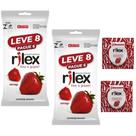 Preservativo Camisinha Rilex Leve 8 Pague 6 sabor Morango - 2 pacotes + 2 gel lubrificante