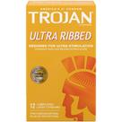 Preservativos Trojan Ultra Ribbed Premium Lubrificados - Pacote com 12 Unidades