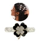 Presilha de Cabelo Marmorizada Trevo de Quatro Folhas com Cristais Allegro 8cm