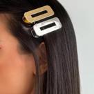 Presilha de Cabelo Retangular Escovada Folheado a Ouro e Prata Presilha de Cabelo Retangular Escovada Folheado a Ouro e Prata