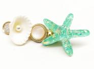 Presilha Estrela Verde e Concha com Mini Pérola