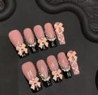 Press On Nails, feito à mão, preto, design de nó francês, estilo feminino