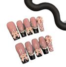 Press On Nails, feito à mão, preto, design de nó francês, estilo feminino