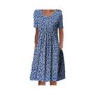 Primavera e verão feminino elegante saia grande em torno do pescoço impresso vestido de manga curta Primavera e verão feminino elegante saia grande em torno do pescoço impresso vestido de manga curta