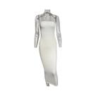 Primavera verão vestido feminino cor sólida sexy sem mangas peito envolto longo vestido de praia