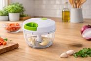 Processador de Alimentos Manual 500ml 3 Lâminas Corda Retrátil Triturador Portátil Cozinha Prático Fácil Uso Sem Energia