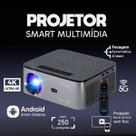 Projetor Android 5G 4K com Espelhamento Sem Fio, Foco a Laser, WiFi e Bluetooth Cinza e Preto