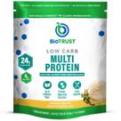 Proteína em pó BioTrust com baixo teor de carboidratos, soro de leite e caseína de baunilha 24g