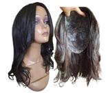 Prótese capilar feminina de cabeça inteira 30x30cm comprim 47cm cabelo humano