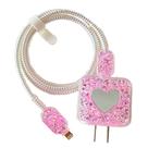 Protetor de cabo BayuCagou Glitter Love Heart Mirror rosa iPhone