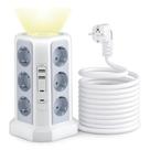 Protetor De Surtos Cinza 4000W 16A Com Múltiplas Tomadas, 2 USB A, 2 USB C, Cabo De Extensão De 2m E