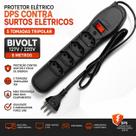 Protetor Elétrico DPS contra surtos elétricos 5 Tomadas Tripolar Bivolt 6 Metros Preto Protetor Elétrico DPS contra surtos elétricos 5 Tomadas Tripolar Bivolt 6 Metros Preto
