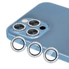 Protetor Lente de Câmera Com Strass Para iPhone 15 - Anel Metal Cor Azul Claro em Vidro Temperado