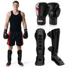 Protetores de Canela para Kickboxing Muay Thai com Luvas de Boxe