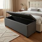 Puf Baú Estofado Em Capitonê Tamanho Queen 160x40x45cm Cor Cinza Escuro - Tecido em Veludo Suede Liso