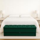 Puf Baú Gaveta Casal (Gaveta e Baú) 140x50x45cm Na Cor Verde - Botões Na Mesma Cor