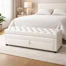 Puf Baú Gaveta Para Cama de Casal 140x50x45cm Na Cor Branca - Tecido Em material sintético