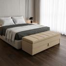 Puf Baú (Sapateiro) Gaveta King 195x50x45cm Cor Bege - Modelo Livert - Perfeito Para o Seu Quarto