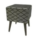 Puff Angel Quadrado Jacquard Luxo Prata com Preto Geométrico