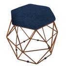 Puff Aramado Bronze Assento Hexagonal Suede Azul Marinho - SA Móveis