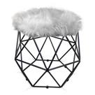 Puff Aramado Hexagono Decorativo Industrial Preto com Pelúcia Cinza