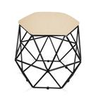 Puff Aramado Hexagono Decorativo Industrial Preto com Sintético Bege