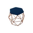 Puff Aramado Onix Hexagonal Base Bronze Azul Marinho
