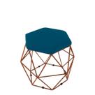 Puff Aramado Onix Hexagonal Base Bronze Suede Azul royal