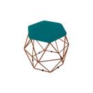 Puff Aramado Onix Hexagonal Base Bronze Suede Azul Turquesa