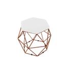 Puff Aramado Onix Hexagonal Base Bronze Suede Branco