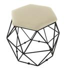Puff Aramado Preto Assento Hexagonal Suede Bege - SA Móveis