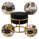 Puff Argola Banquinho Redondo Decorativo Suede Base e Tampo material sintético Sala Quarto Escritório