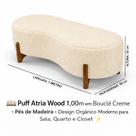 Puff Atria Wood 1,00m em Bouclé Creme Pés de Madeira Design Orgânico Moderno para Sala, Quarto e Closet